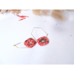 Boucles d'oreilles créoles carrés - 814 - Motif Mimosa